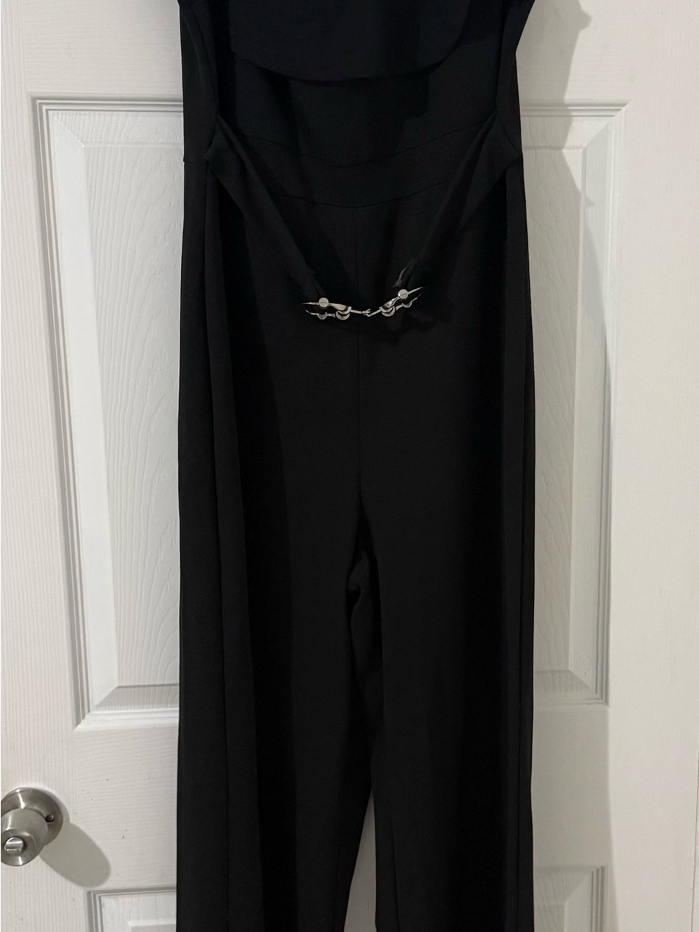 J for Justify Black Jumpsuit with Silver-Tone Chain Detail